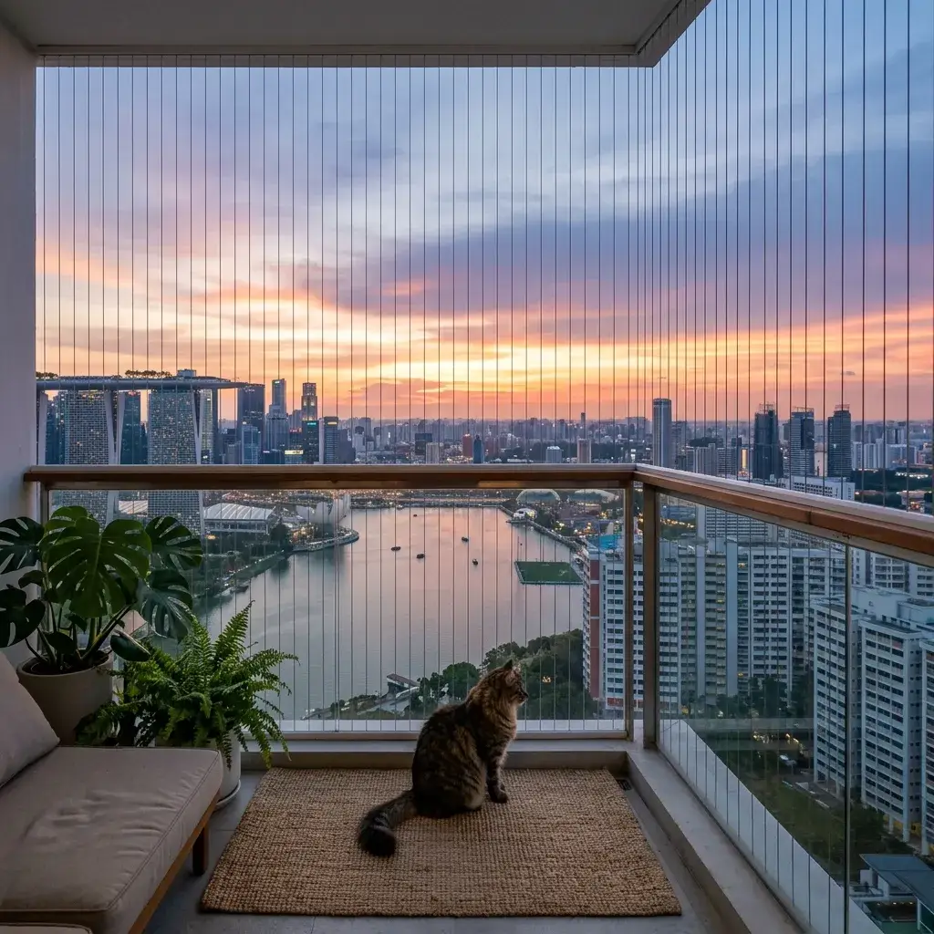 Invisible grill installation on a Mumbai apartment balcony